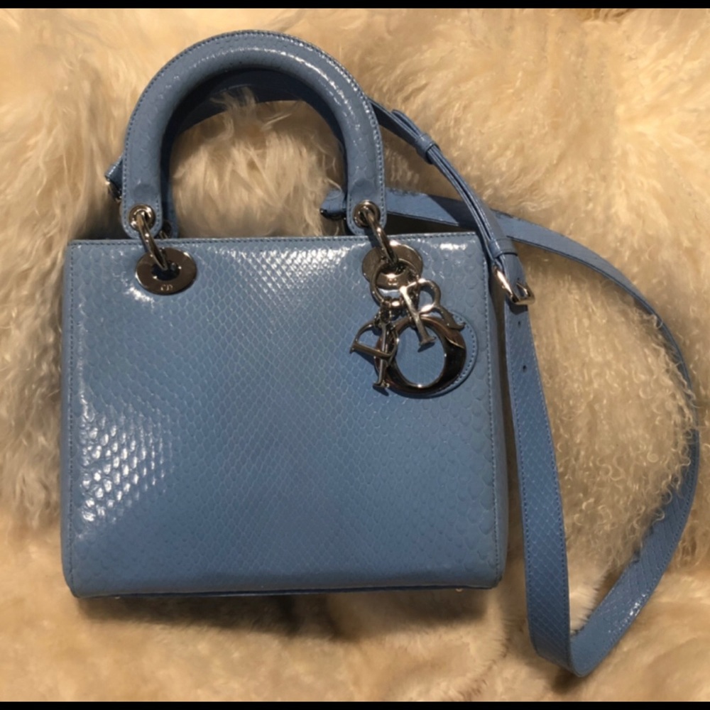 Christian Dior-Python Medium Lady Dior blue bag - Picture 2 of 8